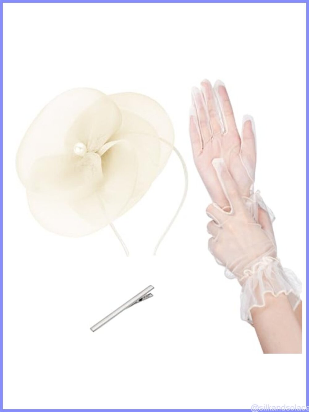 Vintage 1920s Fascinator Hat and Lace Gloves Set with Veil Mesh Headband for